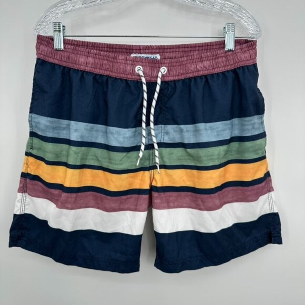 Maamgic Mens Watercolor Striped Swim Trunks Size‎ Large Lined Pockets Drawstring